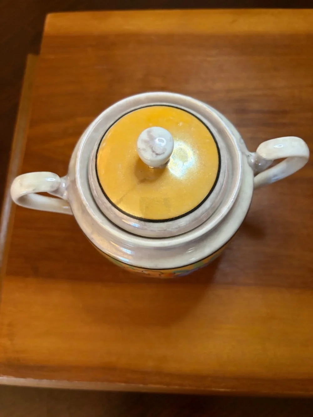 Vintage (1921-41) Japanese Lusterware Porcelain Sugar Bowl with 2 Cups & Saucers